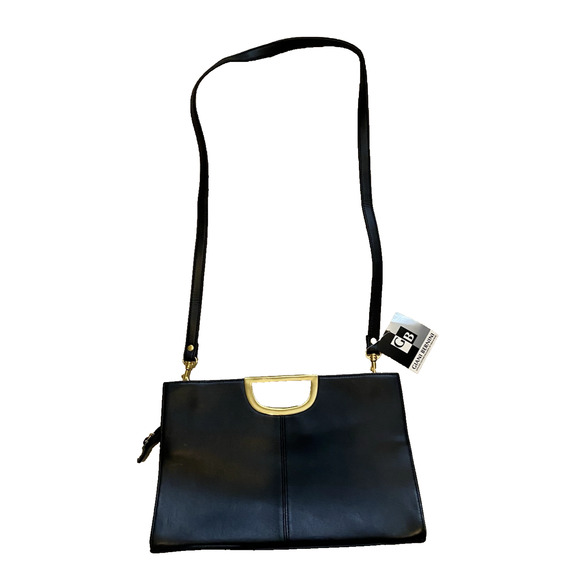 NWT GIANI BERNINI Leather Clutch Purse Removable Strap Black wGold Crossbody Bag - Picture 1 of 16